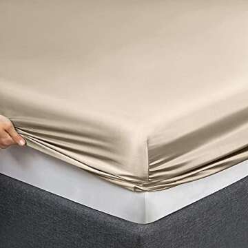 Vonty Satin Sheets Queen Size Silky Soft Satin Bed Sheets Taupe Satin Sheet Set, 1 Deep Pocket Fitted Sheet + 1 Flat Sheet + 2 Pillowcases