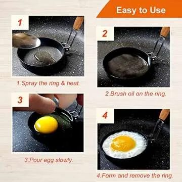 COTEY 3.5" Egg Rings Set of 2 with Wooden Handle, Large Ring for Frying Eggs, Round Mold for English Muffins - Griddle Cooking Shaper for Breakfast