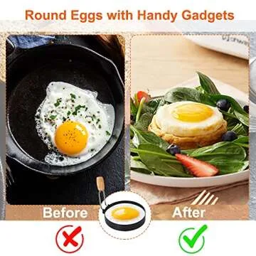 COTEY 3.5" Egg Rings Set of 2 with Wooden Handle, Large Ring for Frying Eggs, Round Mold for English Muffins - Griddle Cooking Shaper for Breakfast