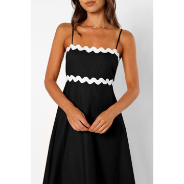 dowerme Women's Spring Dresses Sexy Spaghetti Straps Sleeveless Smocked Bohemian Loose Fit Long Party Beach Dress 2024(Black,Small)