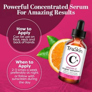 TruSkin Vitamin C Super Serum with Niacinamide, Retinol, Hyaluronic & Salicylic Acid (BHA) - All-in-One Anti Aging Facial Serum for Brightening, Firming, and Fading the Look of Dark Spots, 1 Fl Oz