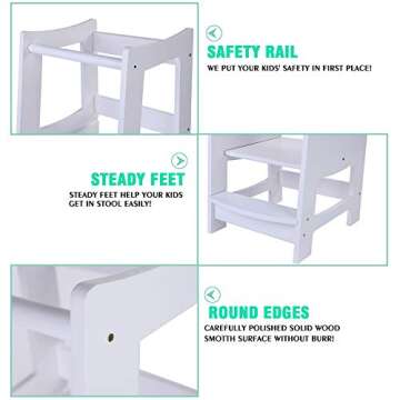 EGREE Toddlers Kitchen Step Stool with Safety Rail Kids Wooden Standing Tower for Kitchen Counter an...