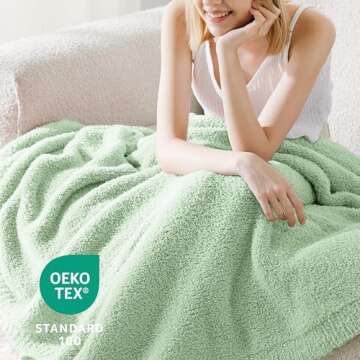 Bedsure Super Soft Knit Throw Blanket - Warm Cozy Reversible Light Green Blanket, Fluffy Fuzzy Plush Lightweight Print Blanket for Couch Sofa Bed (50" x 60")