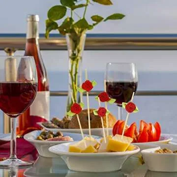 Minisland Red Rose Flower Cocktail Picks, 4.7 Inch Long Bamboo Fancy Toothpicks for Appetizers, Decorative Bridal Wedding Valentines Party Food Drinks Garnish Fruit Skewer Sticks 100 Counts - MSL220