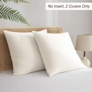 PHF Ultra Soft Waffle Weave Euro Shams Pillow Covers 26" x 26" 2 Pack, No Filling, Breathable Skin-Friendly Euro Throw Pillow Covers for Bed Couch Sofa, Coconut White
