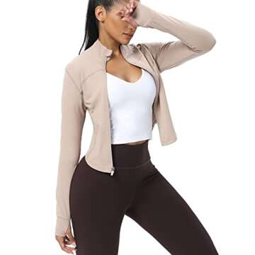 AVGO Women's Athletic Cropped Workout Jacket - Slim Fit