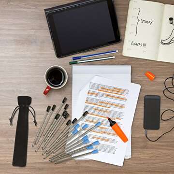 TecUnite 20 Pieces 2.75 Inch Ballpoint Pen Refills for Diamond Crystal Stylus Pens with Black Velvet Bag Supplies(Black Refill)