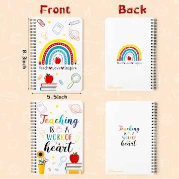 Xqumoi 2Pack A5 Teacher Spiral Notebooks, Teaching is A Work of Heart Ruled Hardbound Journal Writin...