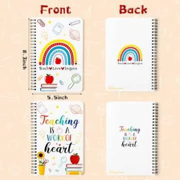 Xqumoi 2Pack A5 Teacher Spiral Notebooks, Teaching is A Work of Heart Ruled Hardbound Journal Writin...