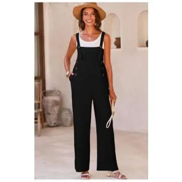 PRETTYGARDEN Overall Jumpsuit For Women 2025 Summer Casual Wide Leg Sleeveless Button Striped Jumpsuits Trendy Outfits