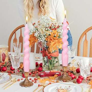 Spiral Taper Candles Stick Pink Twisted Candles H 7.5inch Wax Unscented Pink Dinner Candle Dripless ...