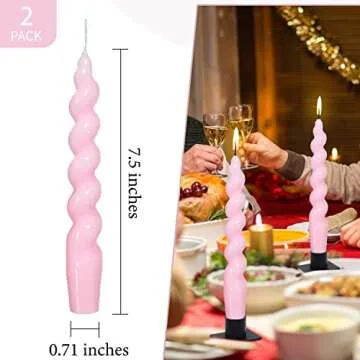 Spiral Taper Candles Stick Pink Twisted Candles H 7.5inch Wax Unscented Pink Dinner Candle Dripless for Home Decor, Relaxation & All Occasions(Pink)
