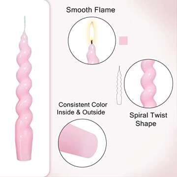 Spiral Taper Candles Stick Pink Twisted Candles H 7.5inch Wax Unscented Pink Dinner Candle Dripless for Home Decor, Relaxation & All Occasions(Pink)