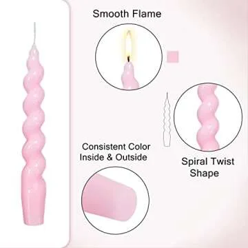 Spiral Taper Candles Stick Pink Twisted Candles H 7.5inch Wax Unscented Pink Dinner Candle Dripless for Home Decor, Relaxation & All Occasions(Pink)