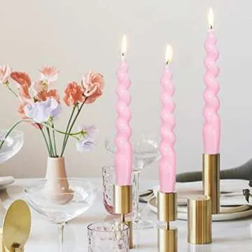 Spiral Taper Candles Stick Pink Twisted Candles H 7.5inch Wax Unscented Pink Dinner Candle Dripless for Home Decor, Relaxation & All Occasions(Pink)