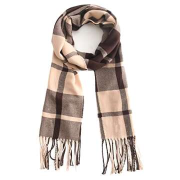vimate Brown Checkered Scarf, Fashion Spring Plaid Blanket Scarves for Men Women (US-Brown Plaid)