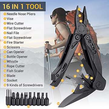 Christmas Stocking Stuffers for Men Dad Adults Gifts 16 In 1 Pocket Multitool Knife Plier Camping Accessories Multi Tool Gadgets Birthday Him Boyfriend Husband Women Who Have Everthing Wants Nothing
