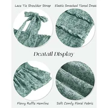 Fazortev Womens Summer Ruffle Smocked Mini Dress Sleeveless Floral Print Tiered Tie Slim Fit Short Dresses