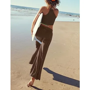 Ugerlov Women's Two Piece Summer Sets Ribbed Tank Crop Top Wide Leg Pants 2 Piece Outfits Matching Lounge Sets Tracksuit