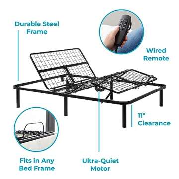 Linenspa Adjustable Bed Frame - Independent Head and Foot Incline - Powerful Quiet Motor - Easy Tool...
