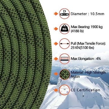 AOLEBA 10.5mm Static Climbing Rope for Outdoor Adventures