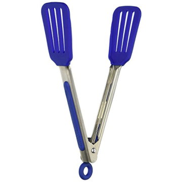 Tovolo Mini Turner, Flat Head Tongs, Easy-Lock, Non-Slip Grip, Dishwasher Safe Silicone Utensils