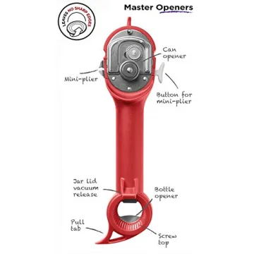 Kuhn Rikon Auto Safety Master Opener for Cans, Bottles and Jars, 9 x 2.75 inches, Red