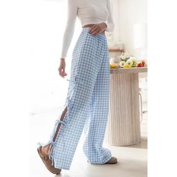 Y2k Plaid Long Pants Side Bow Tie High Waist Lounge Pants