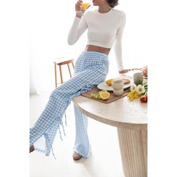Y2k Plaid Long Pants Side Bow Tie High Waist Lounge Pants