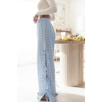 Y2k Plaid Long Pants Side Bow Tie High Waist Lounge Pants