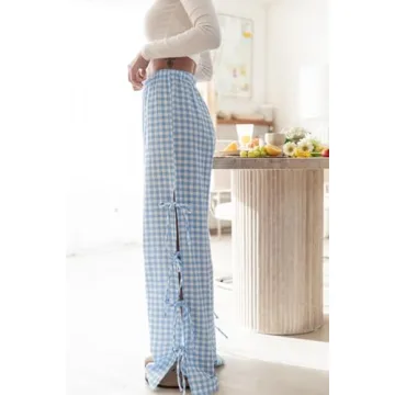 Y2k Plaid Long Pants Side Bow Tie High Waist Lounge Pants