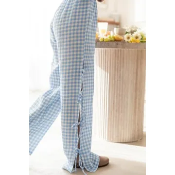 Y2k Plaid Long Pants Side Bow Tie High Waist Lounge Pants
