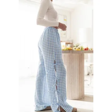 Y2k Plaid Long Pants Side Bow Tie High Waist Lounge Pants
