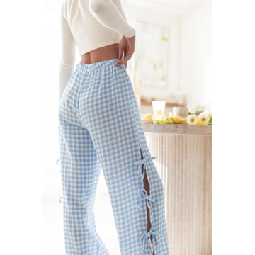 Y2k Plaid Long Pants Side Bow Tie High Waist Lounge Pants