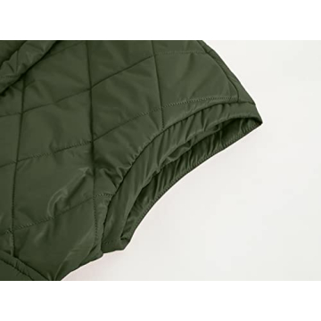 Jeanewpole1 Women's Padded Puffy Vest Stand Collar Sleeveless Zip Gilet with Belt