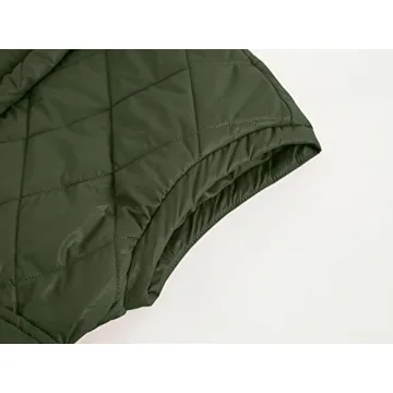 Jeanewpole1 Women's Padded Puffy Vest Stand Collar Sleeveless Zip Gilet with Belt