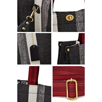 Tote Bag Hobo Bag for Women Canvas Shoulder Bag Chic Crossbody Bag Satchel Large Handbag Color Contrast Stripe