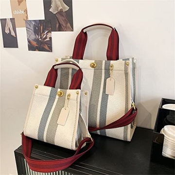 Tote Bag Hobo Bag for Women Canvas Shoulder Bag Chic Crossbody Bag Satchel Large Handbag Color Contrast Stripe