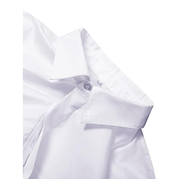 Remidoo Women's Asymmetrical Hem Long Sleeve Button Up Shirt Crop Top Blouse White Small
