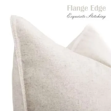 Foindtower Pack of 2 Decorative Cotton Linen Throw Pillow Covers Soft Modern Farmhouse Cushion Cover Cozy Vintage Accent Pillowcase for Couch Sofa Bed Living Room Home Decor, 18×18 Inch Light Beige