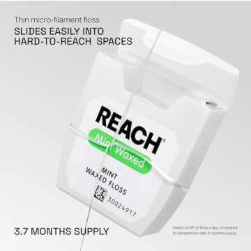 REACH Waxed Dental Floss, Mint, Plaque Remover for Teeth, Shred Resistant, Floss Slides Smoothly, Ea...