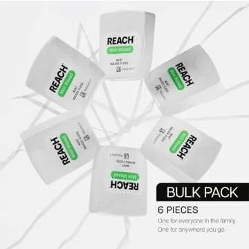 REACH Waxed Dental Floss, Mint, Plaque Remover for Teeth, Shred Resistant, Floss Slides Smoothly, Easy to Use, Waxed, Deep Cleaning Teeth, Oral Care, PFAS Free, for Adults & Kids, 6 Pack, 55 yd