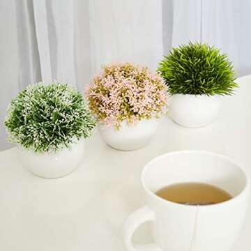 ELYSIANZE Mini Artificial Plants | Modern Farmhouse Plants Home Decor | Small Fake Plants | Office/K...
