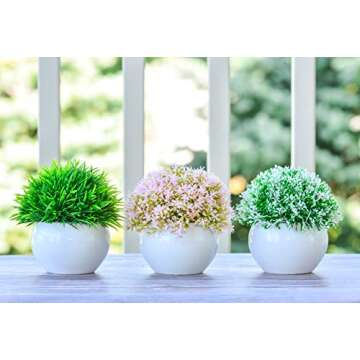 ELYSIANZE Mini Artificial Plants | Modern Farmhouse Plants Home Decor | Small Fake Plants | Office/Kitchen/Bathroom/Bedroom/Mantle/Shelf/Living Room/ (Pink, Green & White)
