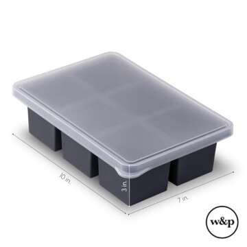 W&P Cup Cubes Silicone Freezer Tray with Lid, Blue, Makes 6 Perfect 1-Cup Portions, Freeze & Store Soup, Broth, Sauce, Leftovers, Dishwasher Safe