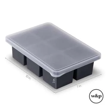 W&P Cup Cubes Silicone Freezer Tray with Lid, Blue, Makes 6 Perfect 1-Cup Portions, Freeze & Store Soup, Broth, Sauce, Leftovers, Dishwasher Safe