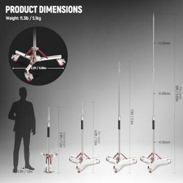 NEEWER 10ft Heavy Duty Air Cushioned Light Stand with Casters, Adjustable Tripod Stand, Stainless St...
