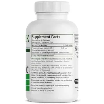 Bronson Fenugreek Seed Powder Capsules Extra Strength for Health and Wellness