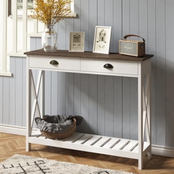 ChooChoo Farmhouse Console Table with Drawer for Entryway, Narrow Long Entry Table with Shelf for Li...