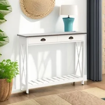 ChooChoo Farmhouse Console Table with Drawer for Entryway